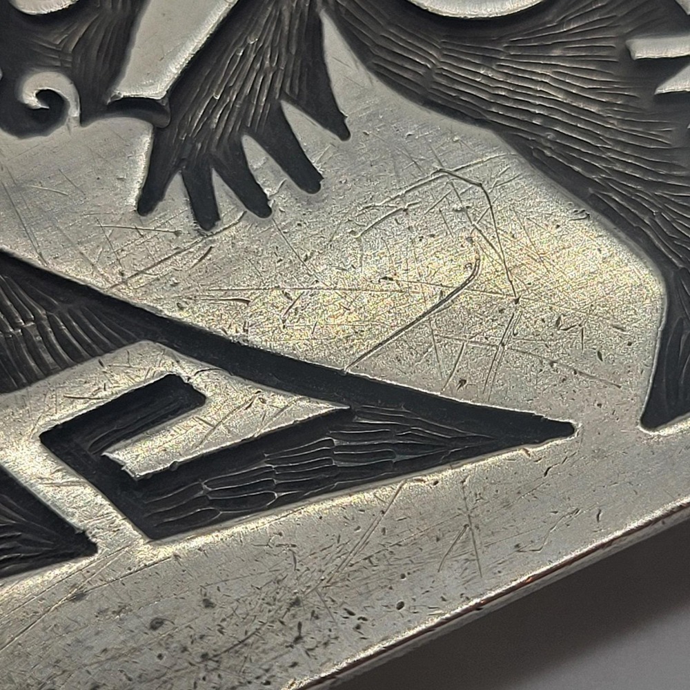 Navajo Artist Montano Gibbson "GIBB" Sterling Silver Etched Buffalo Belt Buckle - Picture 9 of 16